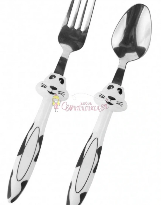 2 Li Hayvan Figürlü Bebek Kaşık Çatal Mama Seti