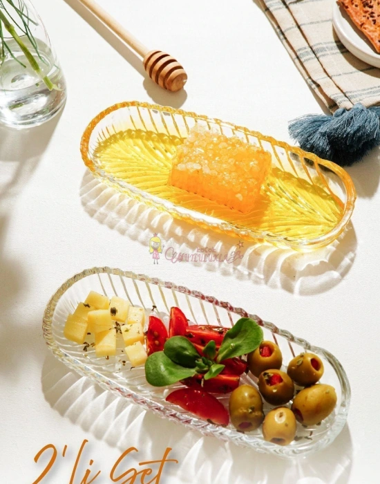 2li Küçük Cam Kayık Tabak