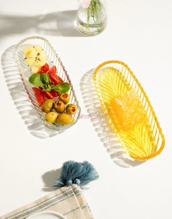 2li Küçük Cam Kayık Tabak