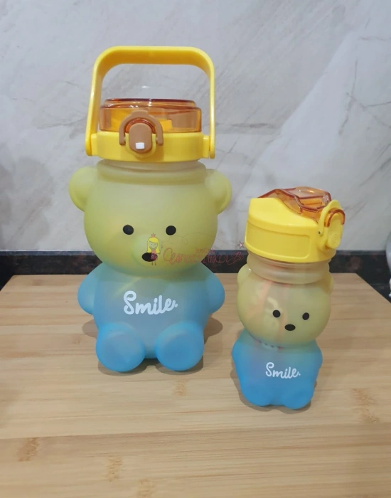 2’li Smile Ayıcık Model Su Matarası Yavrulu Su Şişesi Suluk