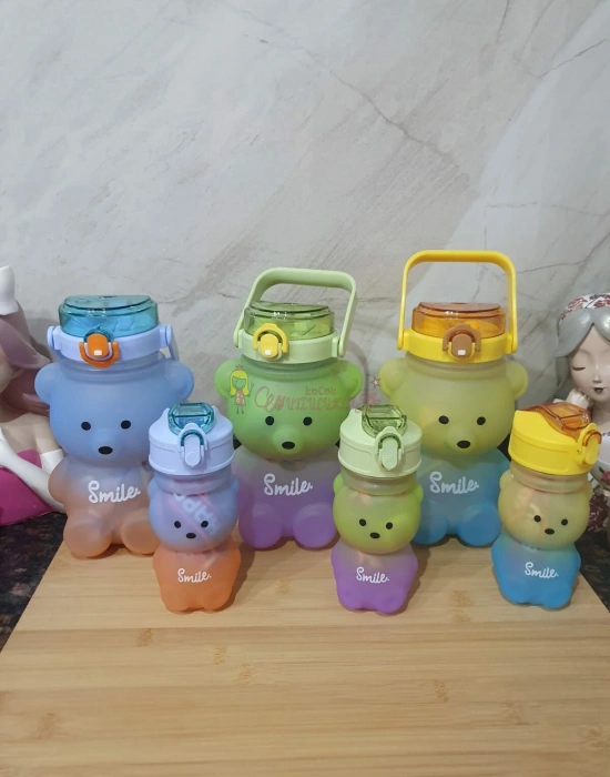 2’li Smile Ayıcık Model Su Matarası Yavrulu Su Şişesi Suluk