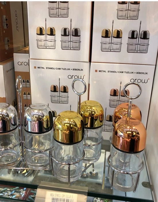 2Lİ STANDLI TUZLUK - BİBERLİK GOLD - ROSE - GUMUS - BRONZ