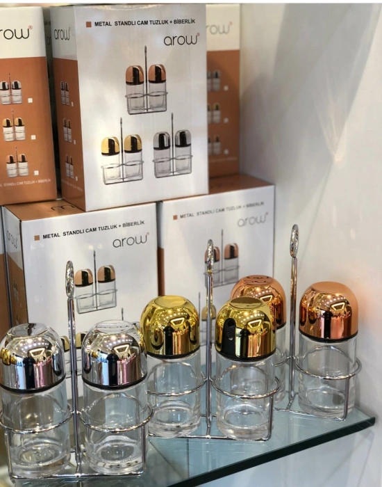 2Lİ STANDLI TUZLUK - BİBERLİK GOLD - ROSE - GUMUS - BRONZ