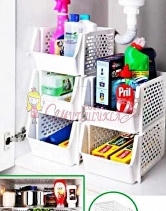 3 Adet Çok Amaçlı Geçmeli Katlı Ayarlanabilir Beyaz Renk Organizer