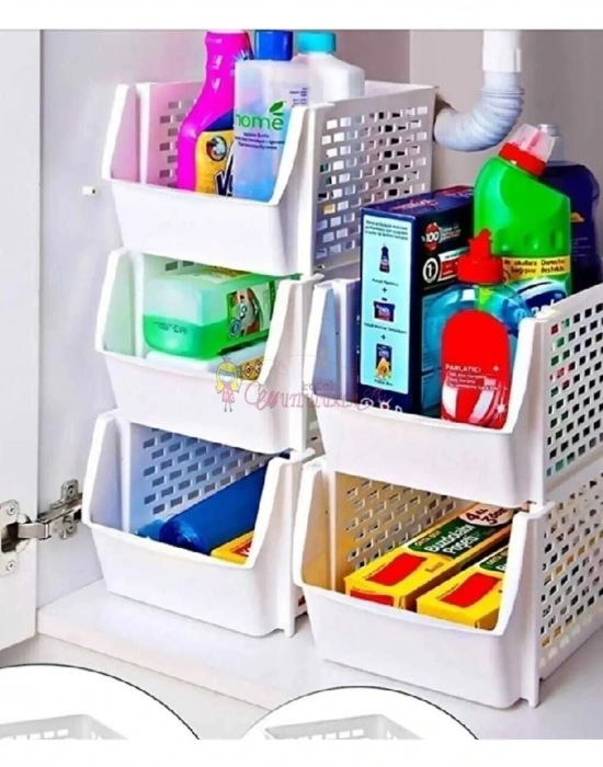 3 Adet Çok Amaçlı Geçmeli Katlı Ayarlanabilir Beyaz Renk Organizer