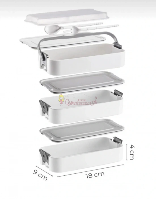 3 Katlı Taşınabilir Yemek Kabı – Lunch Box Diyet Beslenme Saklama Kabı Çatal Kaşıklı