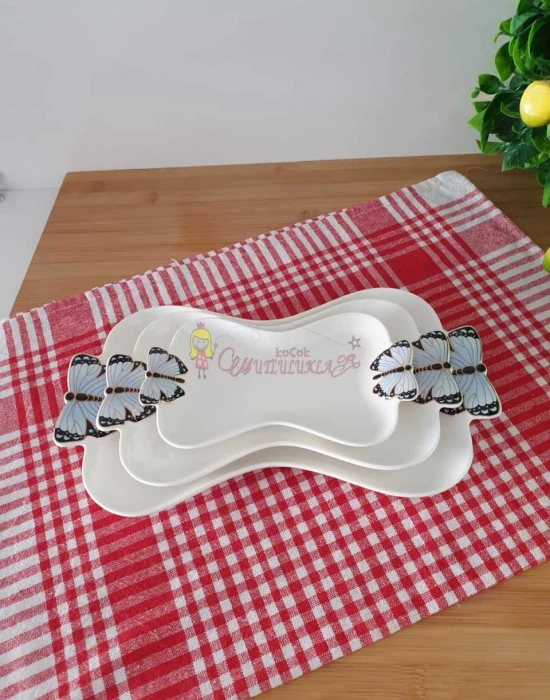 3lü Kelebek detay kayık tabak