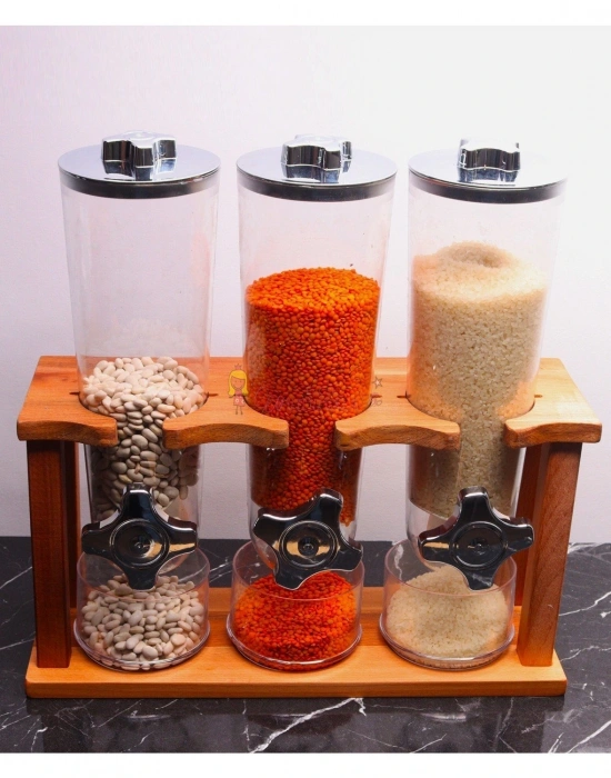 3lü Standlı Çok Amaçlı Akrilik Ölçek Kaplı Pratik Erzak Saklama Kabı