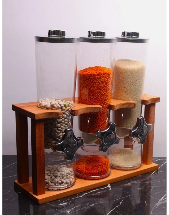 3lü Standlı Çok Amaçlı Akrilik Ölçek Kaplı Pratik Erzak Saklama Kabı