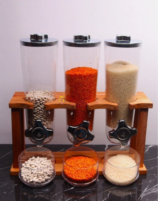 3lü Standlı Çok Amaçlı Akrilik Ölçek Kaplı Pratik Erzak Saklama Kabı