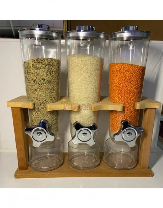 3lü Standlı Çok Amaçlı Akrilik Ölçek Kaplı Pratik Erzak Saklama Kabı
