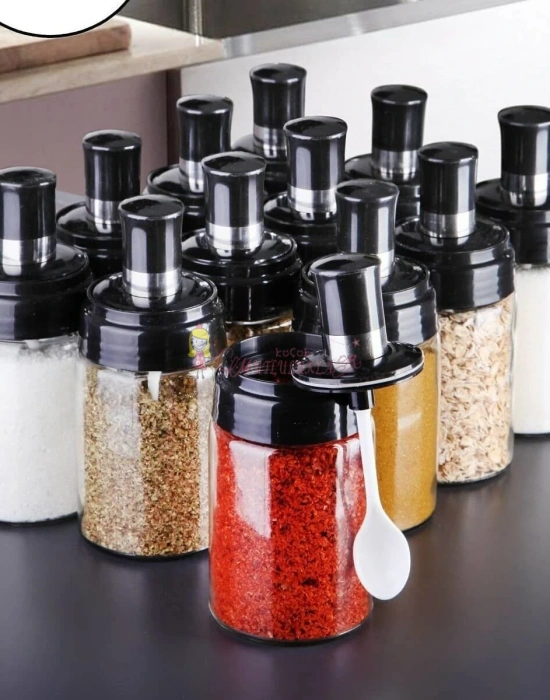 3lü Trend Silikon Fırçalı Yağlık Kaşıklı Cam Baharatlık Kaşıklı Bal Kavanozu