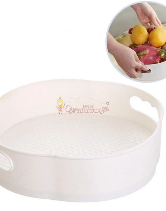 360 Derece Dönebilen Mekanizmalı Yuvarlak Tepsi Formlu Sunum ve Servis Organizer Tablası