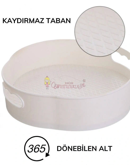 360 Derece Dönebilen Mekanizmalı Yuvarlak Tepsi Formlu Sunum ve Servis Organizer Tablası