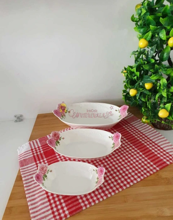 3lu cicekli salta kasesi kayık tabak derin