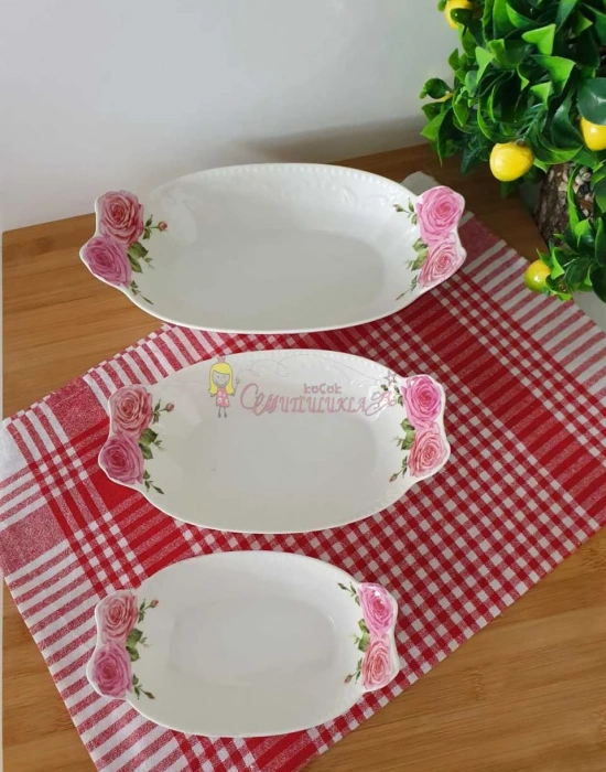 3lu cicekli salta kasesi kayık tabak derin