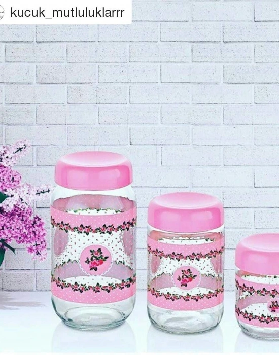 3LÜ GÜL DESENLİ KAVANOZ SET