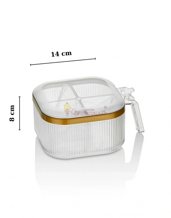 4 Bölmeli Gold Detaylı Kaşıklı Baharatlık Kapaklı