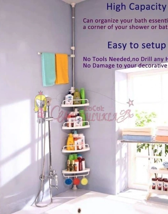 4 Katlı Yaylı Banyo Ve Mutfak Köşe Rafı Seti