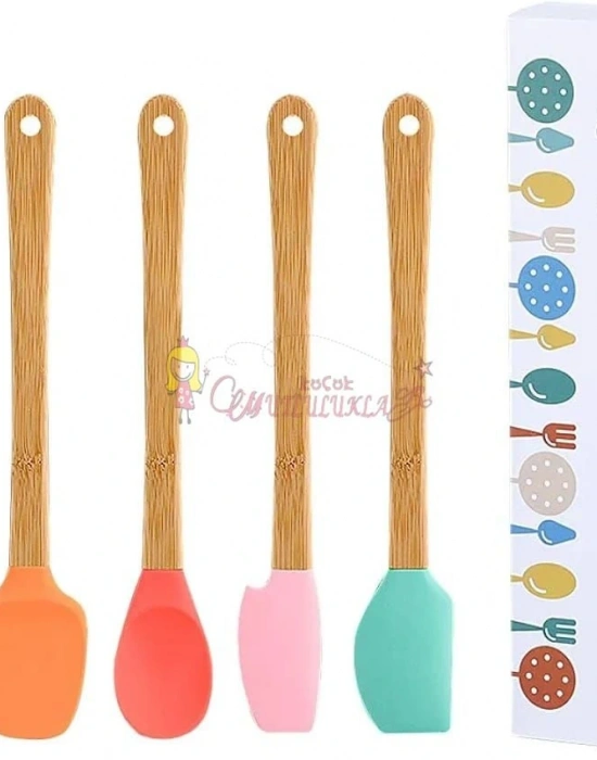 5 Parça Silikon Spatula Kaşık Fırça Seti - Bambu Saplı