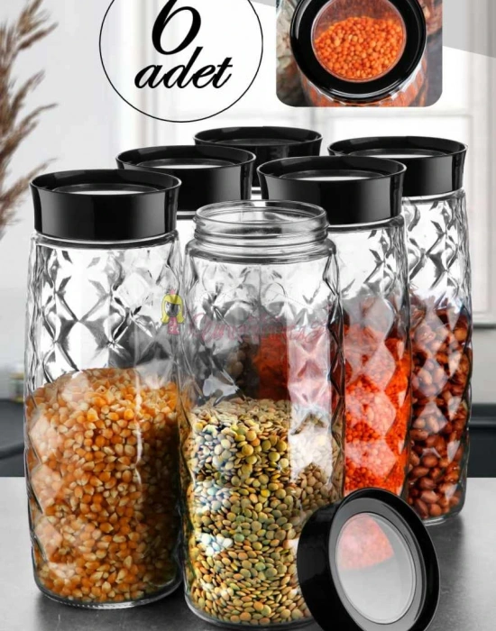 6 Adet Mega Boy Cam Kavanoz Seti 1600 Ml Baharat Etiketi Hediyeli