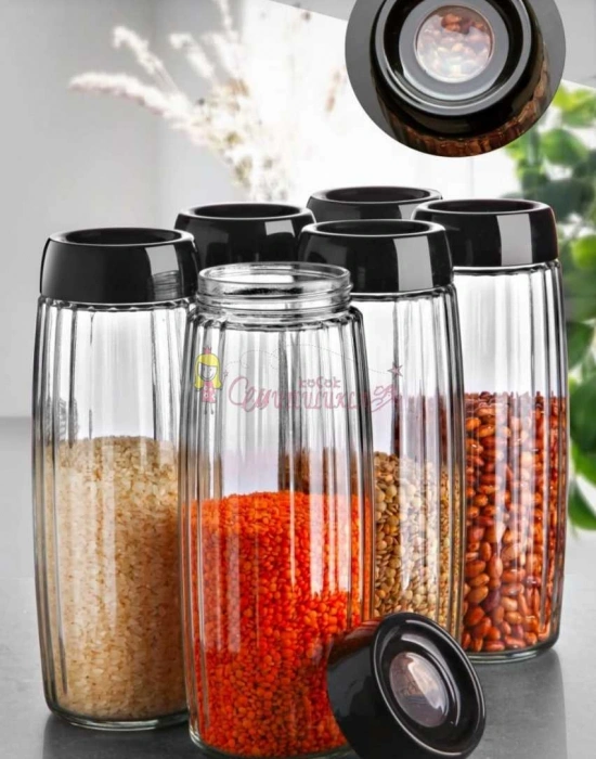 6 Adet Mega Boy Çizgili Kavanoz Seti 1600 ML 60Lı Baharat Etiketi Hediyeli