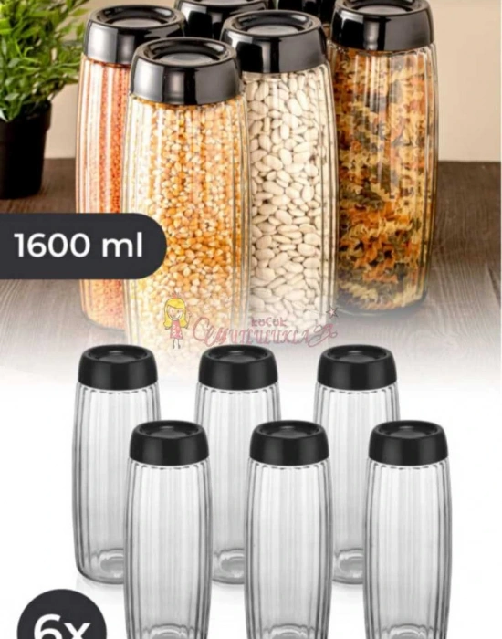 6 Adet Mega Boy Çizgili Kavanoz Seti 1600 ML 60Lı Baharat Etiketi Hediyeli