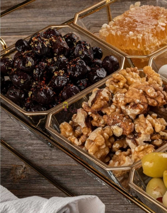 6 Bölmeli Gold Standlı Cam Kahvaltılık Çerezlik Sunumluk