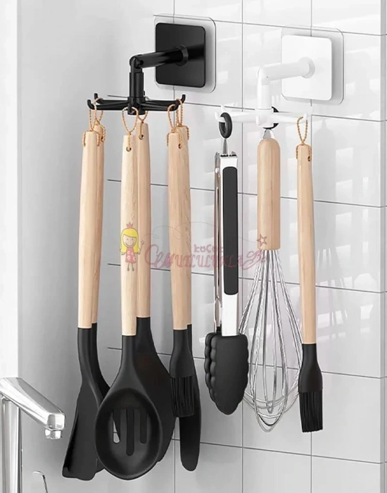 6 Kancalı Mutfak Banyo Askısı 360 Döner Kepçe Askılık Havlu Askı