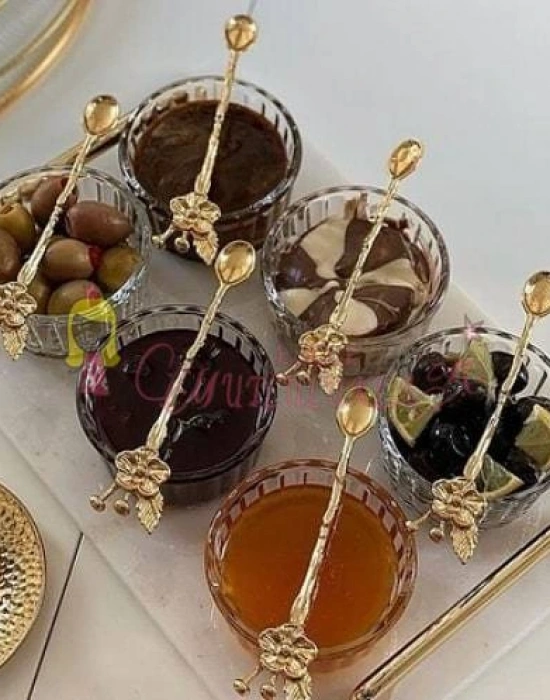 6 Kişilik Lüx Çay Kaşığı Gold / Gümüş Japon Gülü 