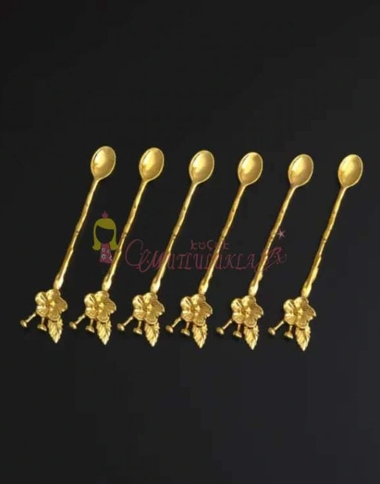 6 Kişilik Lüx Çay Kaşığı Gold / Gümüş Japon Gülü 