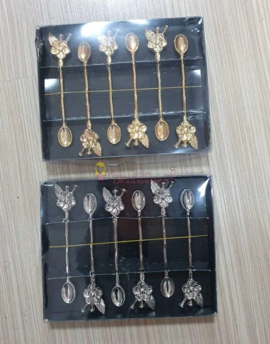 6 Kişilik Lüx Çay Kaşığı Gold / Gümüş Japon Gülü 