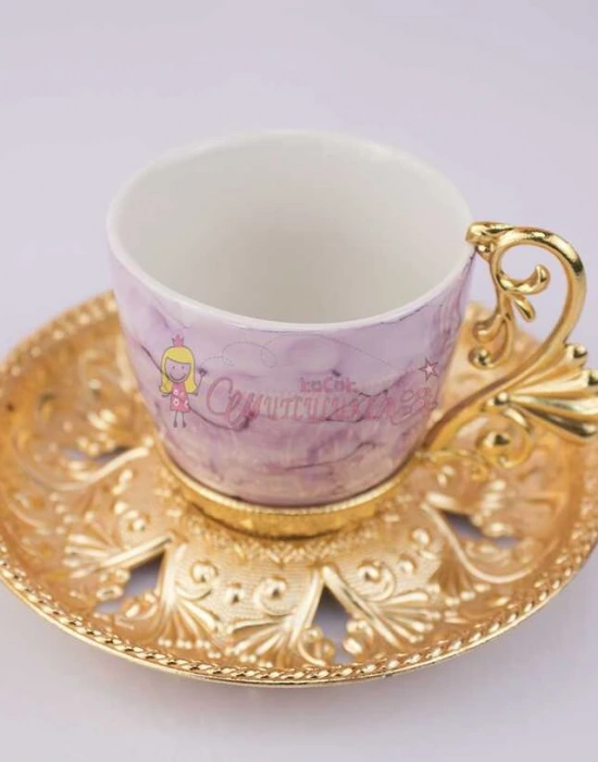 6 Kişilik Renkli Desenli Kahve Fincan Seti