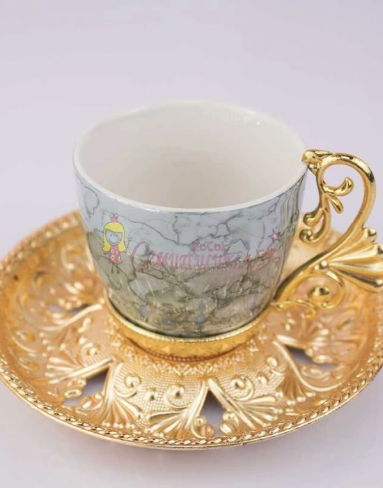 6 Kişilik Renkli Desenli Kahve Fincan Seti