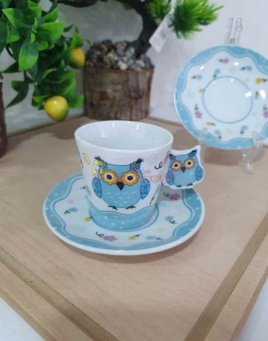 6LI FİNCAN TAKIMI BAYKUŞ DESENLİ