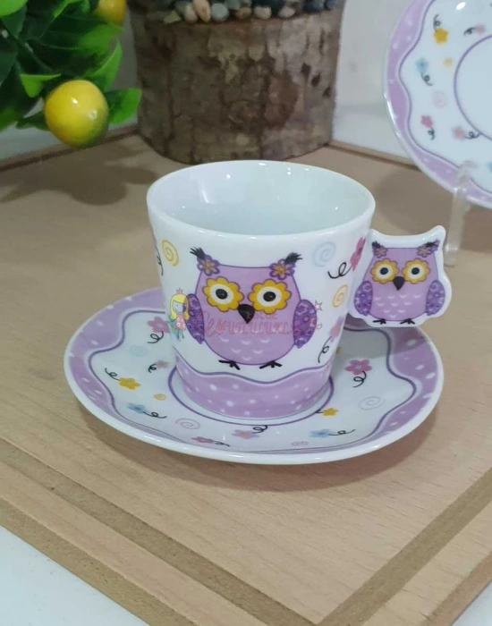 6LI FİNCAN TAKIMI BAYKUŞ DESENLİ