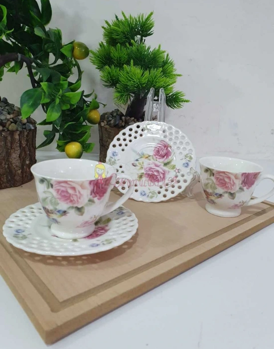 6LI FİNCAN TAKIMI GÜL DESENLİ