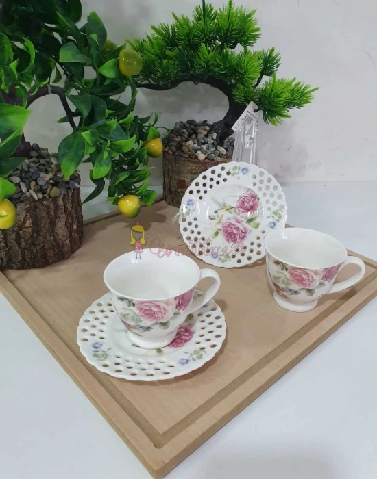 6LI FİNCAN TAKIMI GÜL DESENLİ