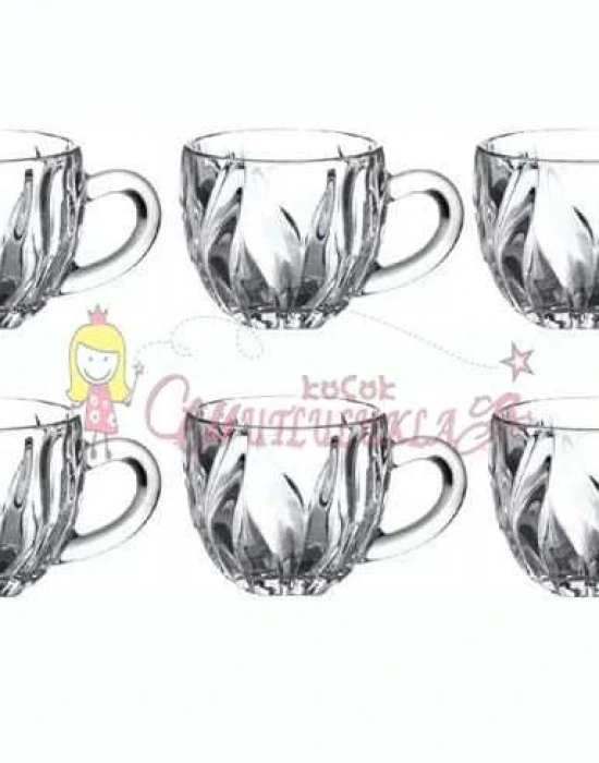 6Lı Lüx Kristal Kulplu Bardak Saplı Çay Bardağı Fincanı Seti