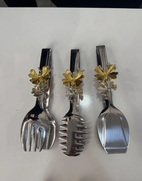 3Lü Gümüş Maşa Seti Kelebek Dekor