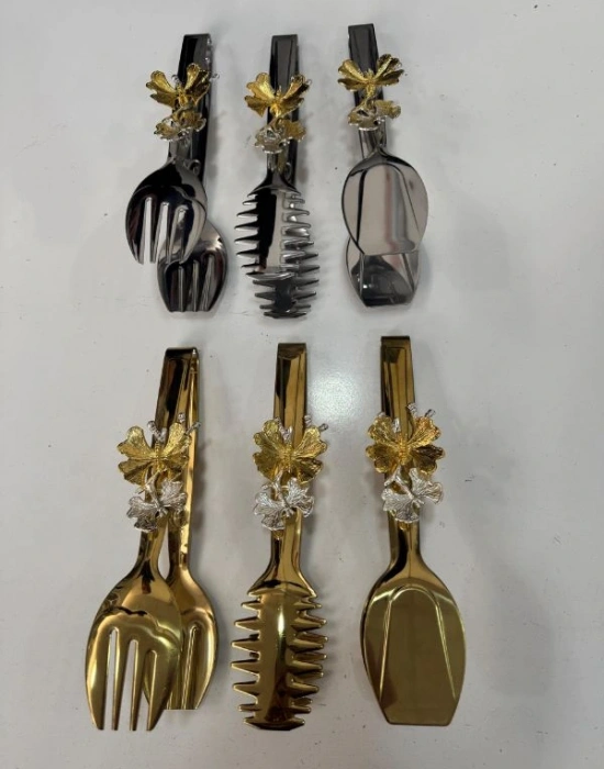 3Lü Gümüş Maşa Seti Kelebek Dekor