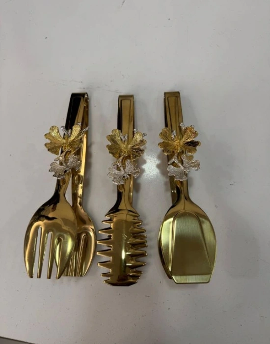 3Lü Gold Maşa Seti Kelebek Dekor