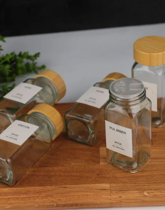 Tuzluk Bambu Kapak Baharatlık 6Lı