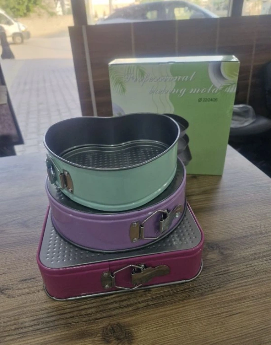 3Lü Set Kelepçeli Kek Kalıbı Kalp Yuvarlak Kare