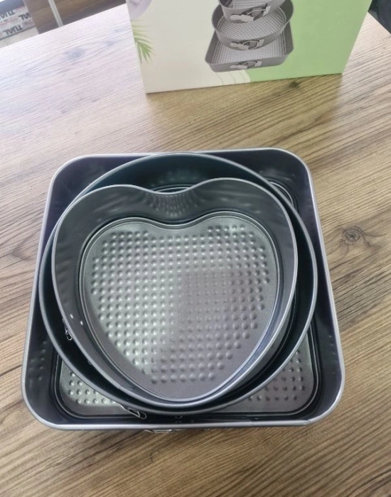3Lü Set Kelepçeli Kek Kalıbı Kalp Yuvarlak Kare