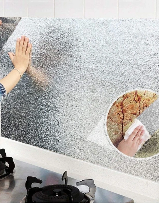 Gümüş Yapışkanlı Silinebilir Mutfak Tezgah Folyosu 2M X 60Cm