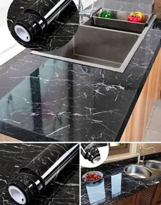 Siyah Yapışkanlı Silinebilir Mutfak Tezgah Folyosu 5M X 60Cm