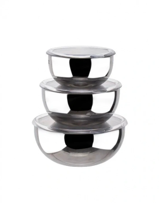 3Lü Şeffaf Sızdırmaz Kapaklı Paslanmaz Çelik Saklama Kabı 12-14-16 Cm