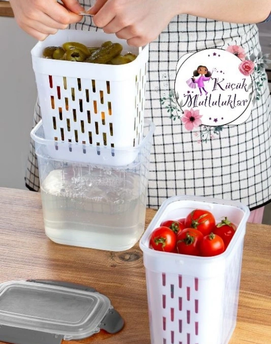 Kapaklı Süzgeçli Turşu Zeytin Kabı 2 Lt