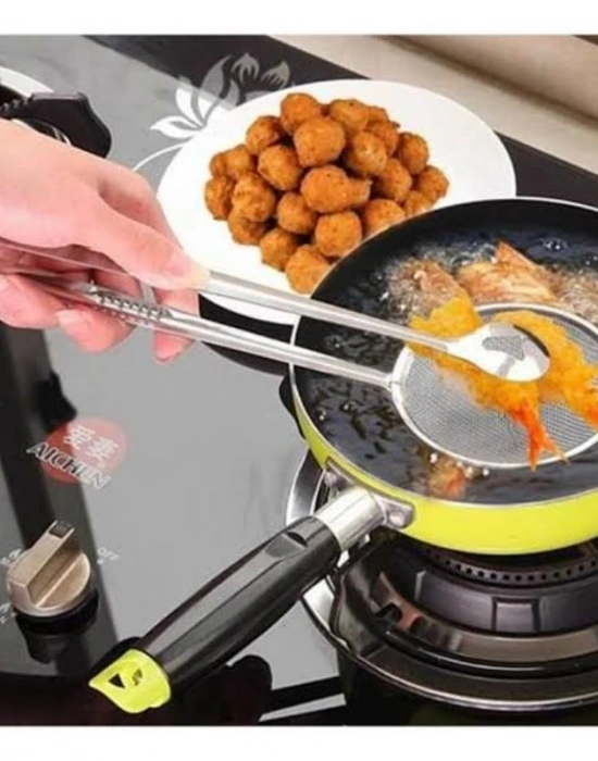 Süzgeçli Maşalı Yağ Kevgiri Süzekli Maşa